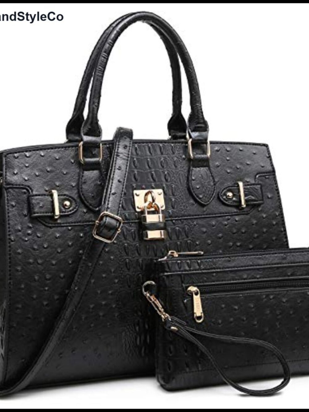 Vegan Leather Satchel Handbag with Matching Clutch and Shoulder Strap